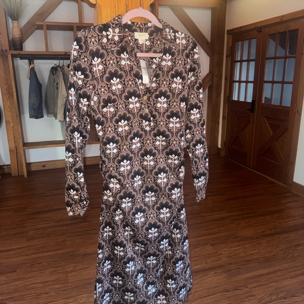 Anthropologie Maeve Black Dress with White Floral Motif
